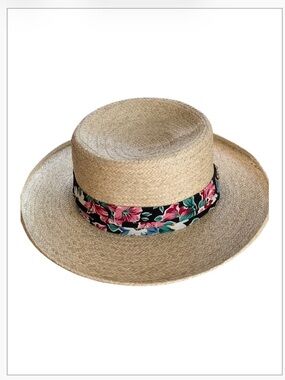 Biltmore Straw Hat With Floral Tropical Band size small 6 7/8